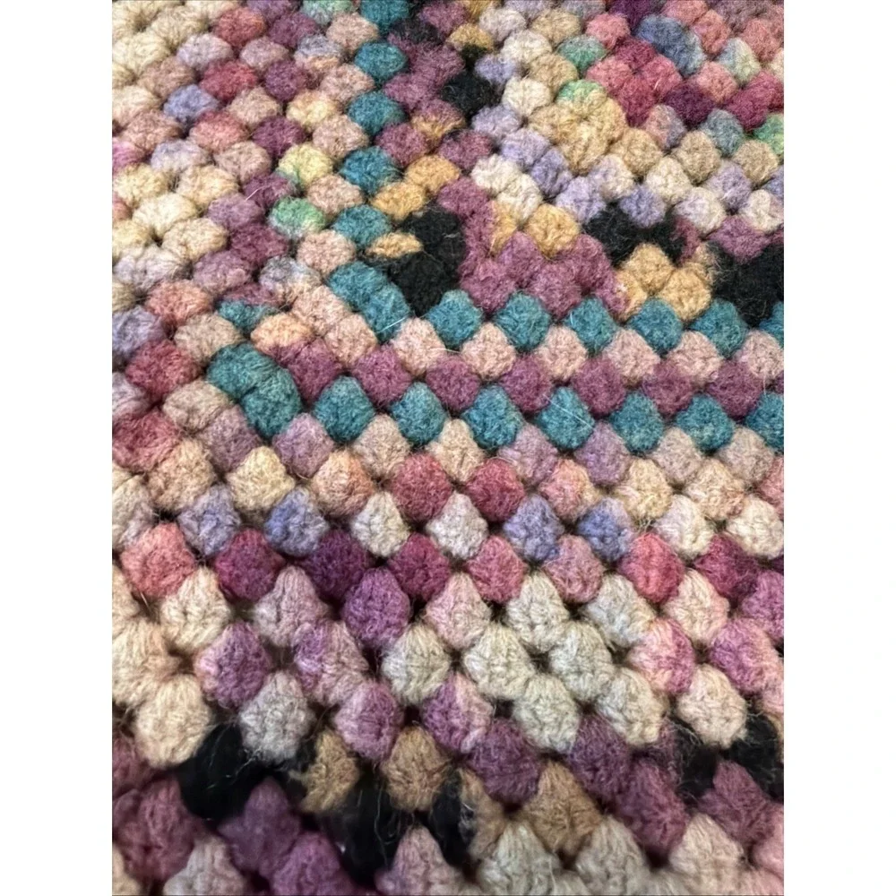 Handmade Crochet Afgan Throw Blanket 66x 56 Colorful Granny Square Heavyweight